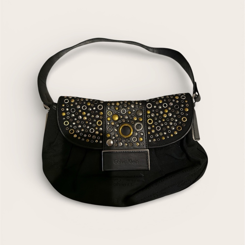Calvin Klein Black Shoulder Bag with Gold Accents